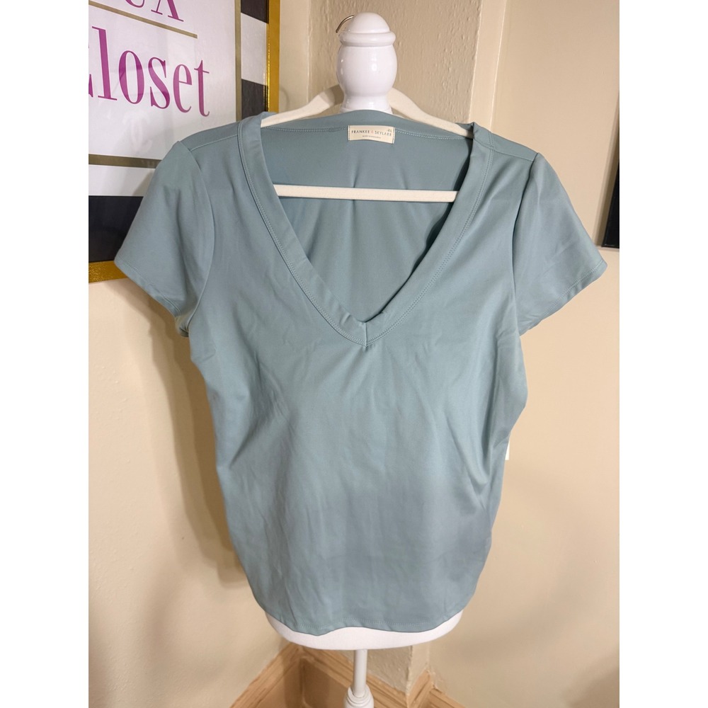 Frankee & Skylarr Womens V-Neck Short Sleeve Top Dusty Blue XL